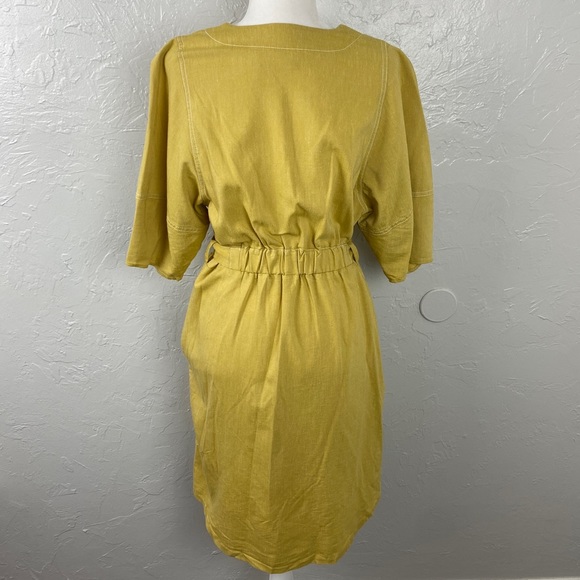 New York & Co x Eva Mendes yellow linen blend shirt dress Medium - Picture 5 of 15